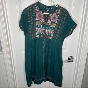 Johnny Was Floral Embroidered Bohemian Peasant Festival Mini Dress XS
